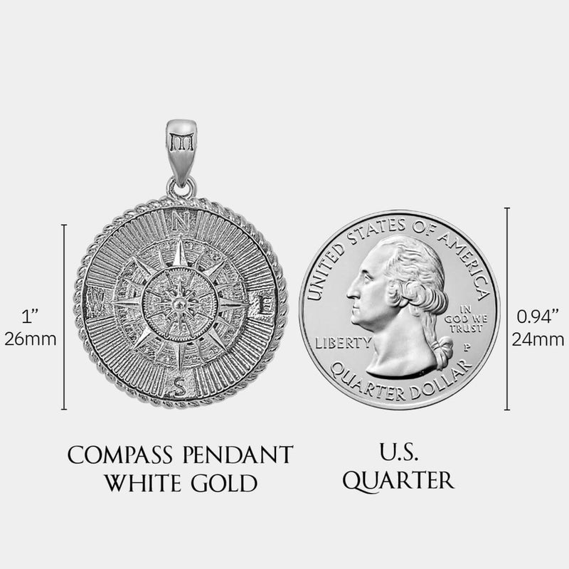 Compass Pendant - White Gold