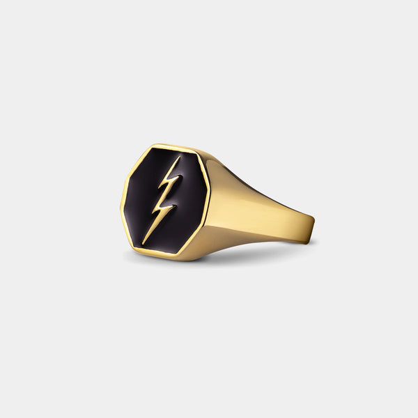 Stainless Steel Lightning Bolt Signet Ring For Men - 3D Thunder Flash Design, 316L Medical Grade Metal - View #9