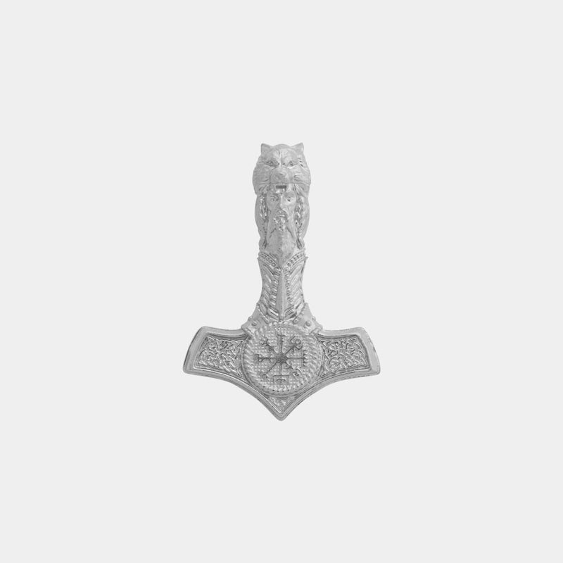 Mjolnir Hammer Pendant - White Gold