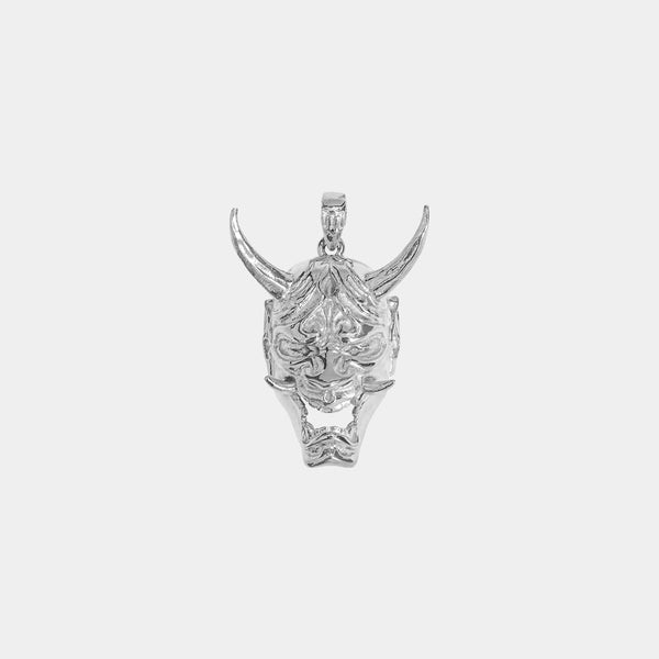 Oni Mask Pendant - White Gold