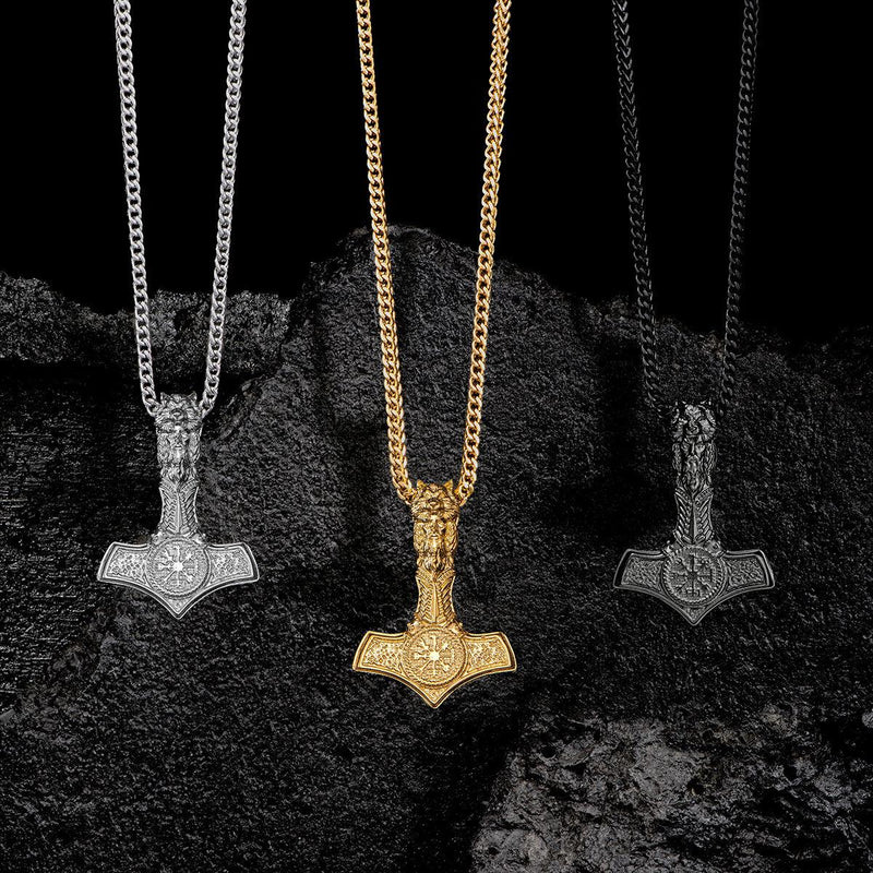 Mjolnir Hammer Pendant - White Gold