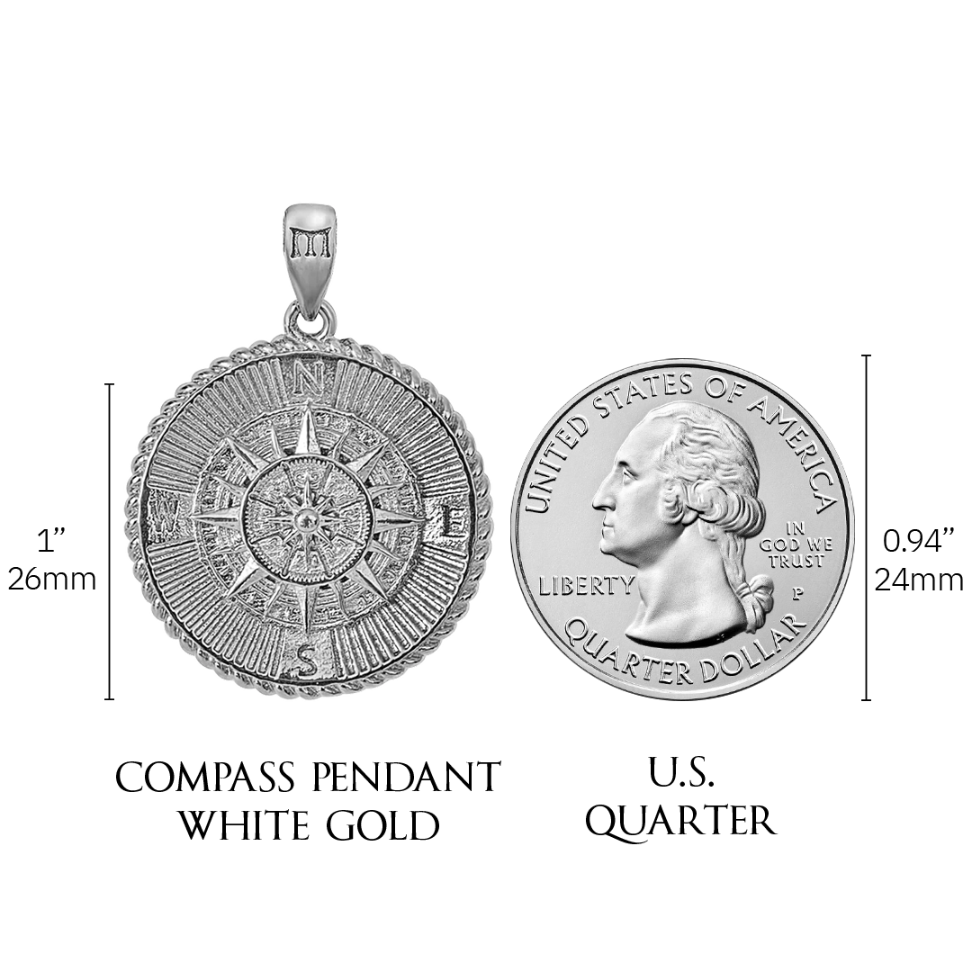 Compass Pendant 18K White Gold Plated Compass Pendant Marcozo