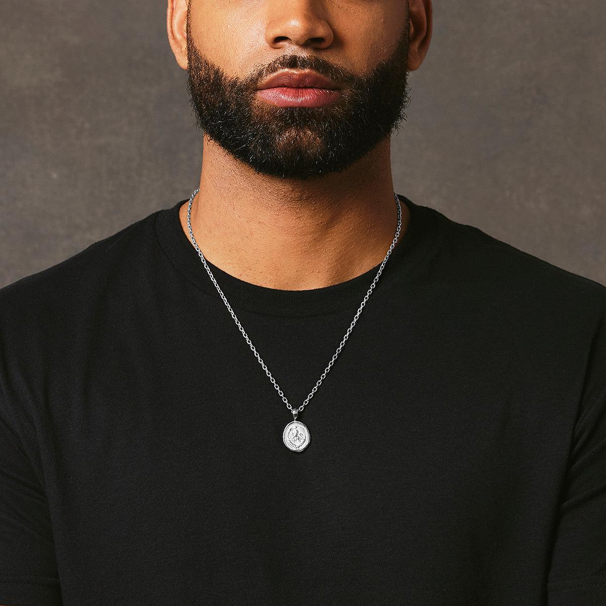 Lion Wax Seal Pendant - White Gold - Marcozo