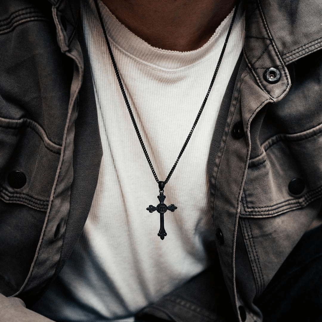 Black cross necklace discount