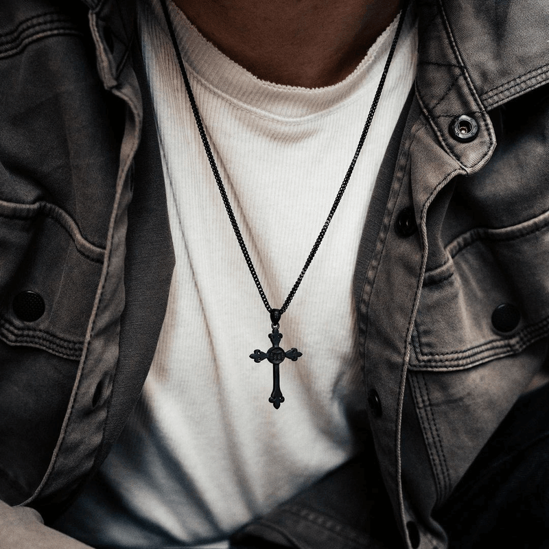 Stainless Steel Black Cross Pendant Chain Necklace for Men Women, 24 inches  | Amazon.com